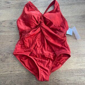 Raisins Rust 14W Tist Front With Mesh & Convertible Straps One Piece Swimsuit E